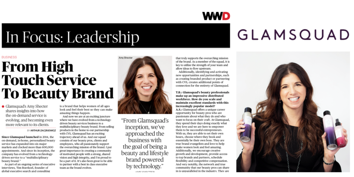 Banner Image of The Brownestone Group and Women's Wear Daily's Interview with Amy Schecter, CEO of Glamsquad