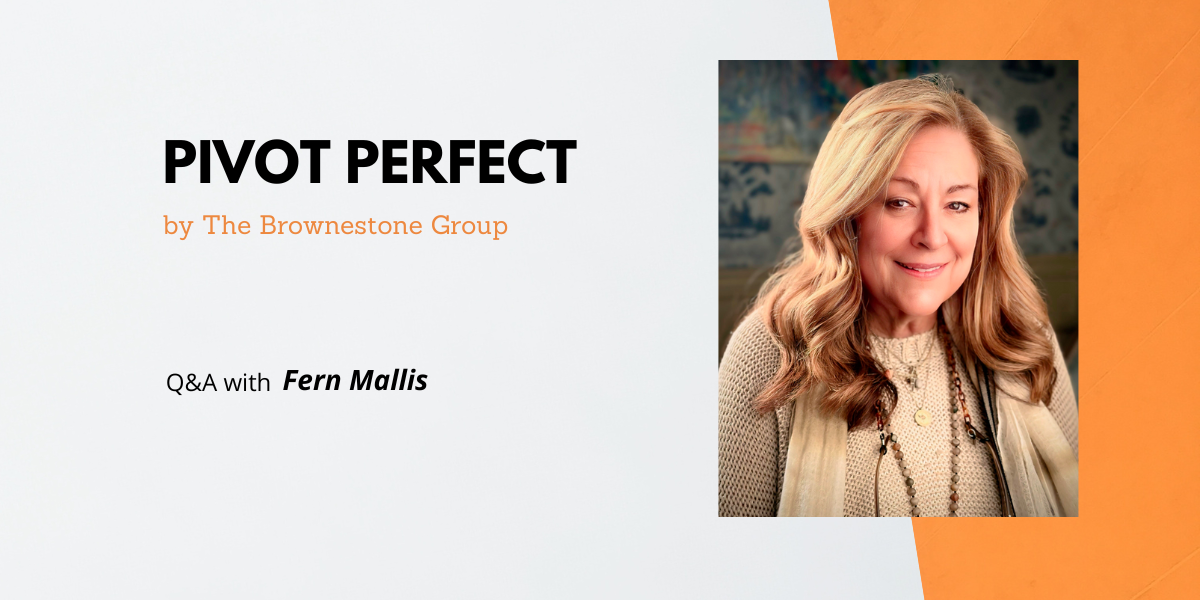 Orange and grey banner image of The Brownestone Group's Pivot Perfect interview with Fern Mallis